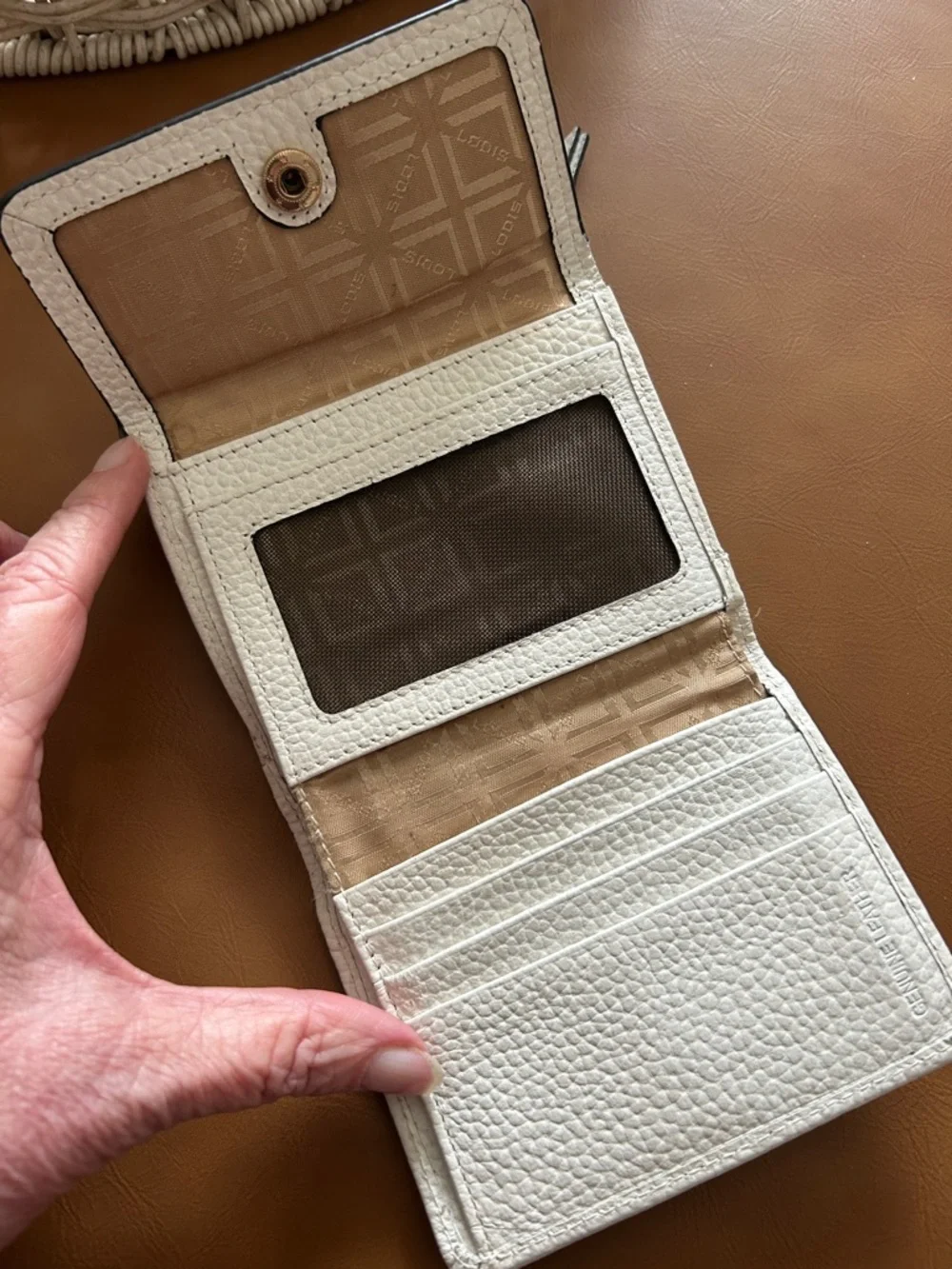 Lodis Cream Pebbled Leather Tri-Fold Wallet